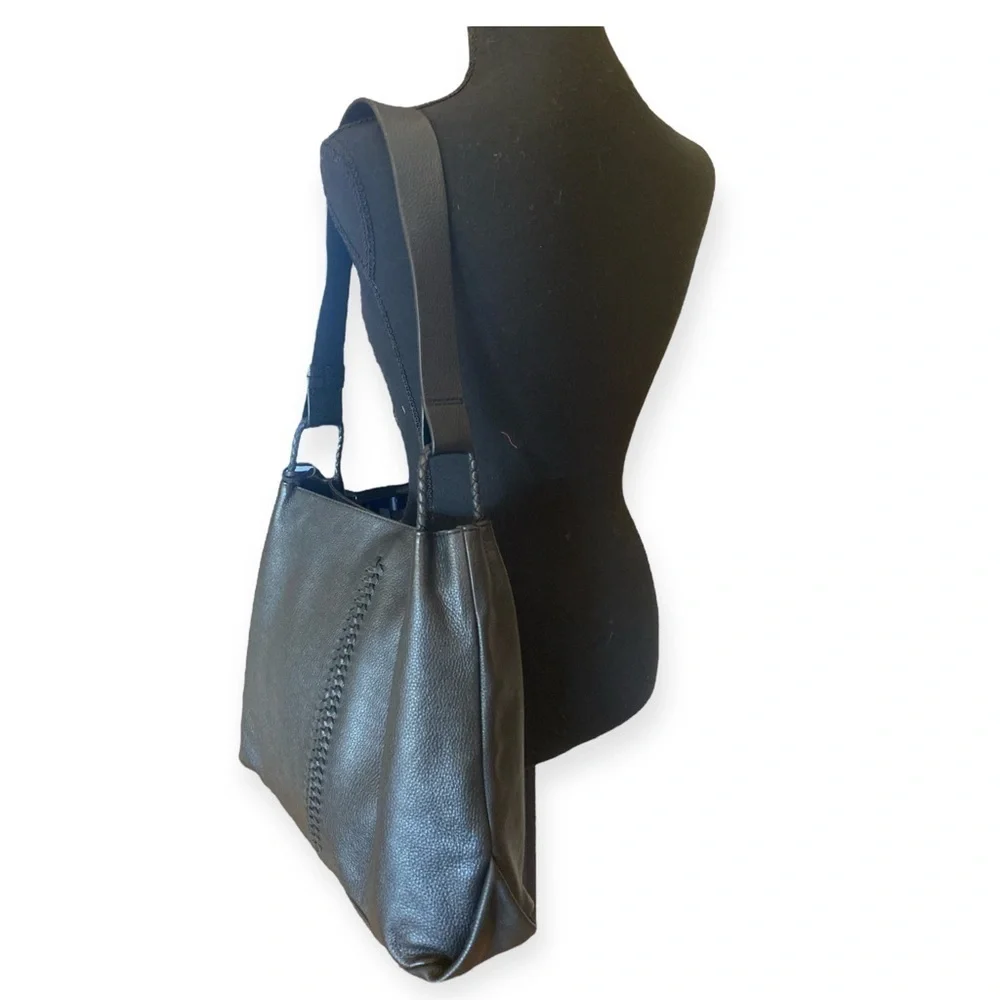 VINCE CAMUTO Maxi Black Leather Hobo Shoulder Bag 14” x 12”